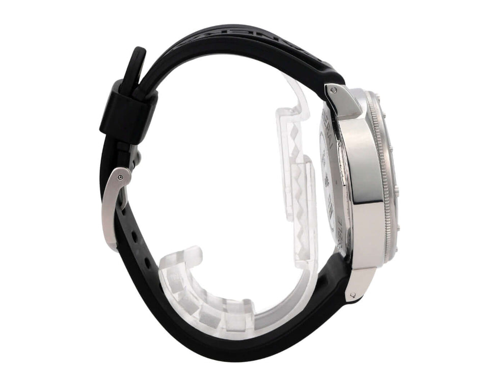 Panerai Luminor Submersible Automatic Acciaio 44 PAM01024 seitliche Ansicht mit schwarzem Kautschukband und Edelstahlgehäuse.