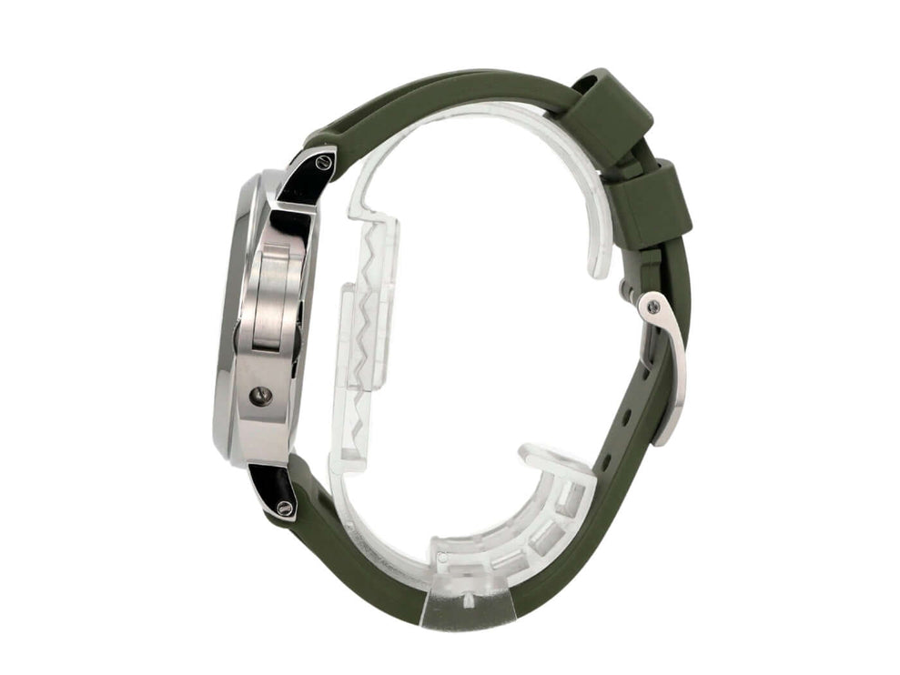 Panerai Luminor Base Logo 44 PAM01087, Edelstahl, grünes Kautschukband, Seitenansicht