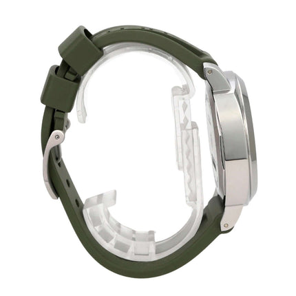 Panerai Luminor Base Logo 44 PAM01087 mit grünem Kautschukband und Edelstahlgehäuse in Seitenansicht