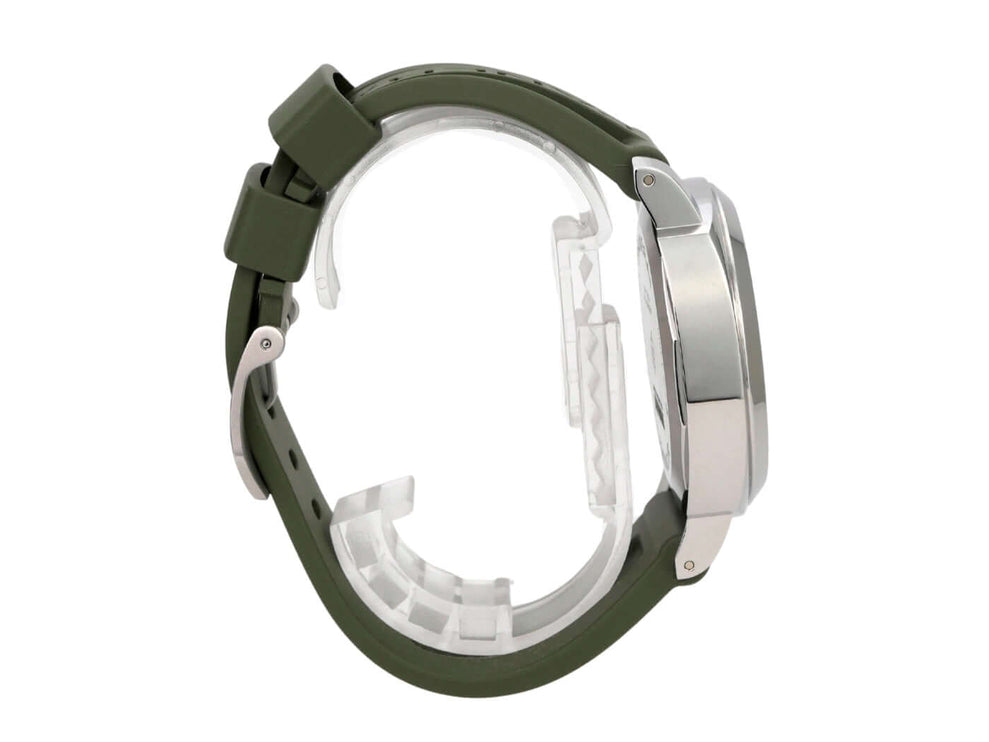Panerai Luminor Base Logo 44 PAM01087 mit grünem Kautschukband und Edelstahlgehäuse in Seitenansicht