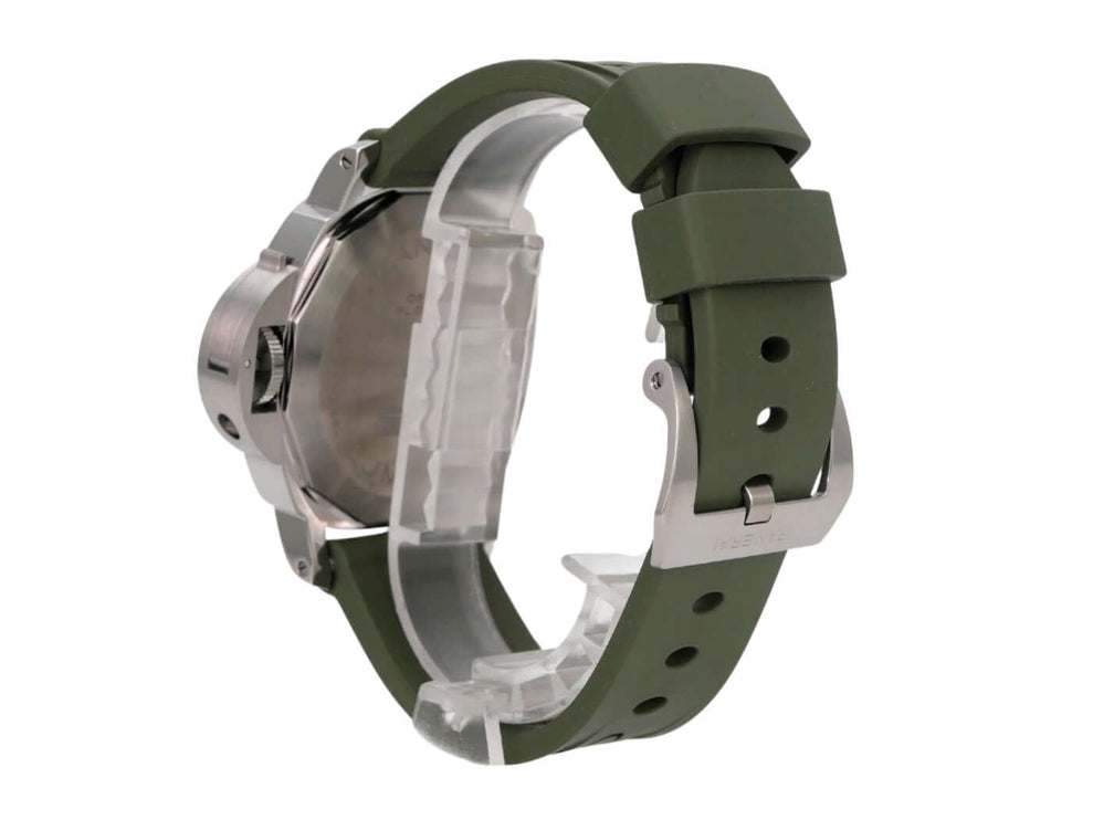 Panerai Luminor Base Logo 44 PAM01087 aus Edelstahl mit grünem Kautschukband und Dornschließe