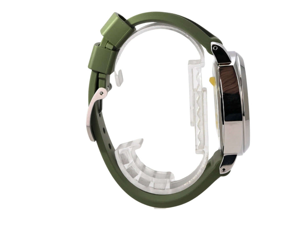Panerai Luminor Base Logo 44 PAM01087 mit grünem Kautschukband und Edelstahlgehäuse von der Seite