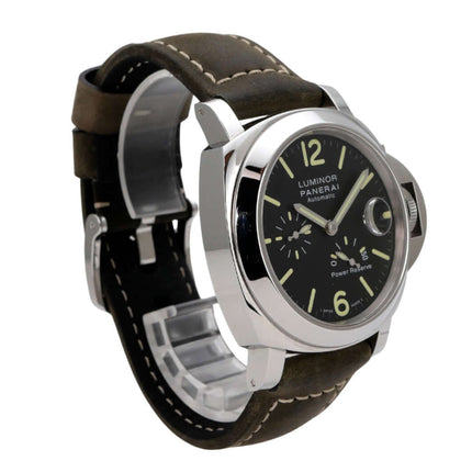 Panerai Luminor Power Reserve PAM01090 Herrenuhr aus Edelstahl mit braunem Lederarmband und schwarzem Zifferblatt