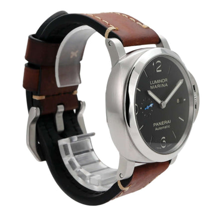 Panerai Luminor Marina 1950 PAM01312 Automatik-Uhr mit schwarzem Zifferblatt und braunem Lederarmband