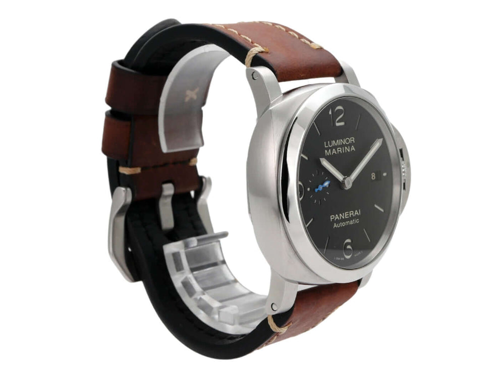Panerai Luminor Marina 1950 PAM01312 Automatik-Uhr mit schwarzem Zifferblatt und braunem Lederarmband