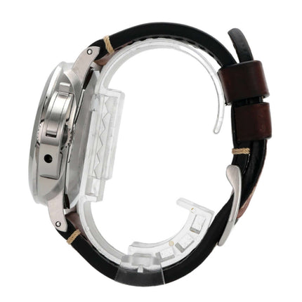 Panerai Luminor Marina 1950 PAM01312 Automatik Uhr mit braunem Lederarmband und Edelstahlgehäuse von der Seite