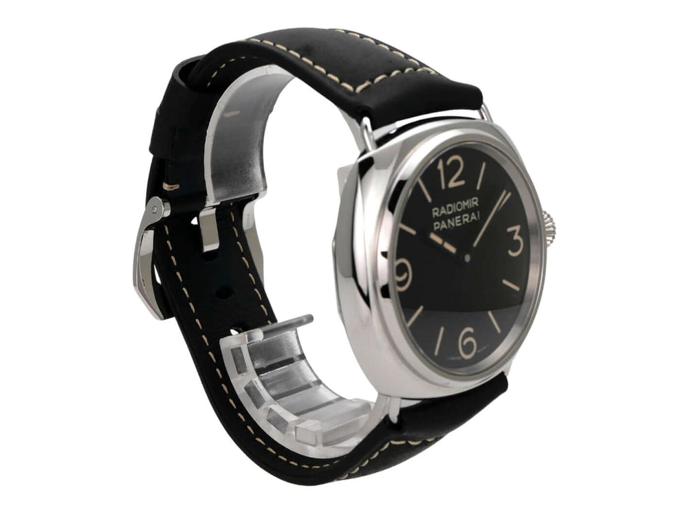 Panerai Radiomir Officine PAM01382 Armbanduhr mit schwarzem Lederarmband und Edelstahlgehäuse