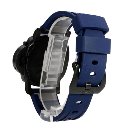 Panerai Luminor Quaranta Steel DLC Luna Rossa PAM01408 mit blauem Kautschukband und Dornschließe aus Stahl