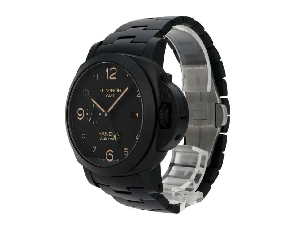 Panerai Luminor 1950 3 Days GMT Automatic Tuttonero PAM01438 schwarze Keramik Uhr mit schwarzem Zifferblatt