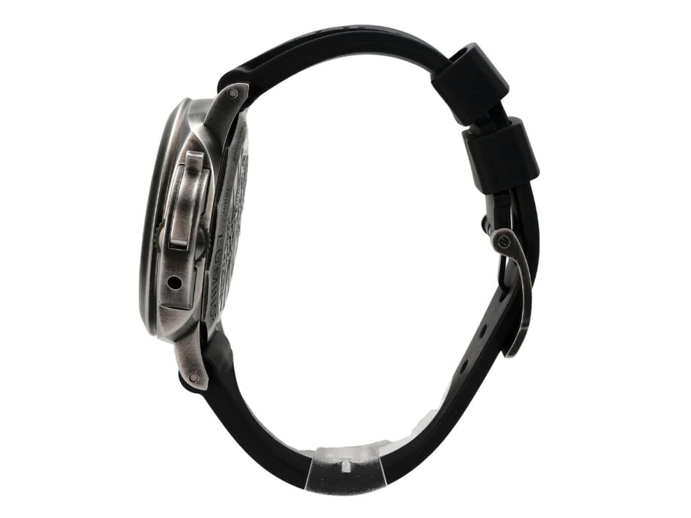 Panerai Luminor Marina Navy Seals PAM01412 Seite mit Brunito Stahlgehäuse und schwarzem Kautschukband