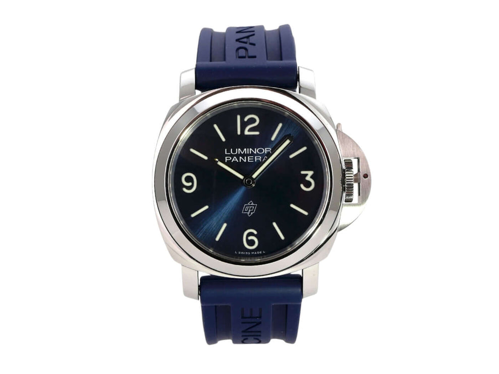 Panerai Luminor Base Logo 44 PAM01623 mit blauem Kautschukband und schwarzem Zifferblatt