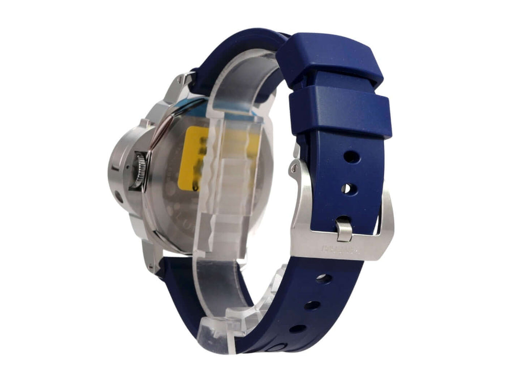 Panerai Luminor Base Logo 44 PAM01623 mit blauem Kautschukband und polierter Edelstahl-Dornschließe