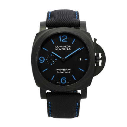 Panerai Luminor Marina 44 Carbotech PAM01661 mit schwarzem Zifferblatt und blauem Textilarmband