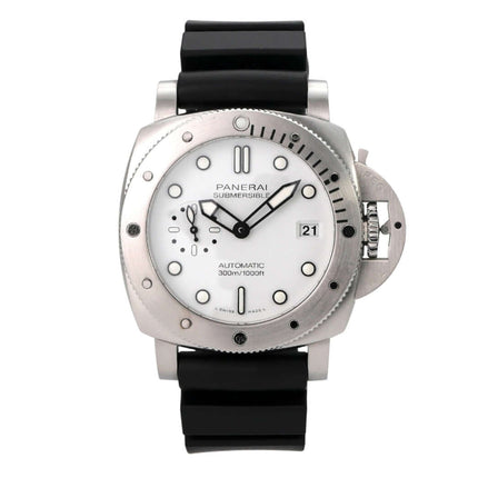Panerai Submersible Automatic 42 PAM02223 mit satiniertem Edelstahlgehäuse und schwarzem Kautschukband