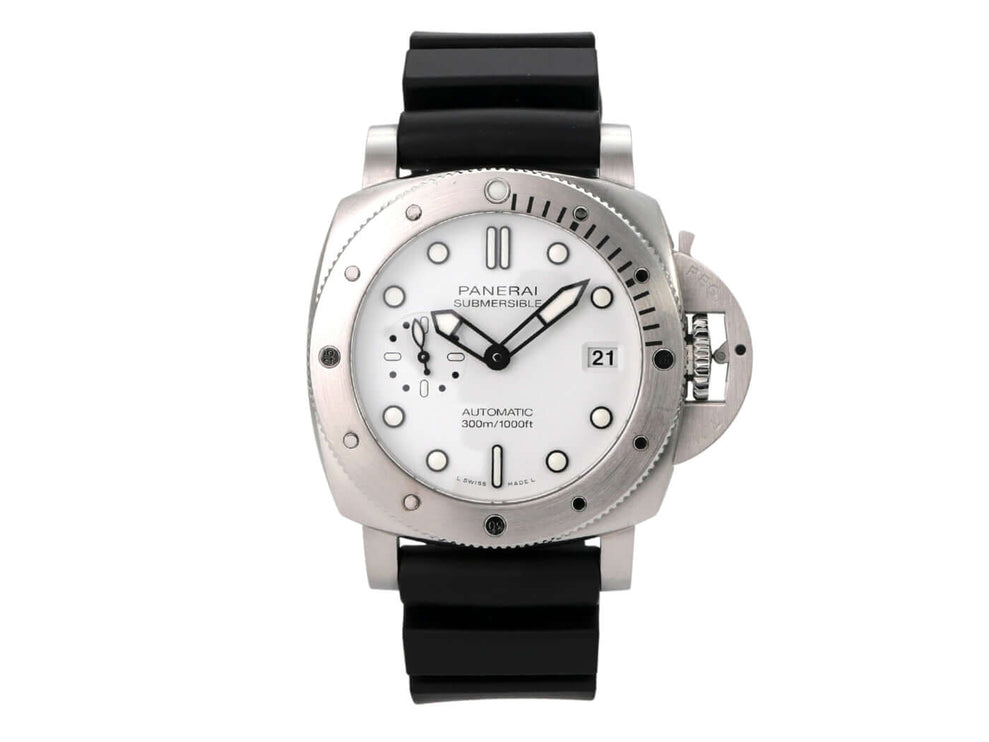 Panerai Submersible Automatic 42 PAM02223 mit satiniertem Edelstahlgehäuse und schwarzem Kautschukband