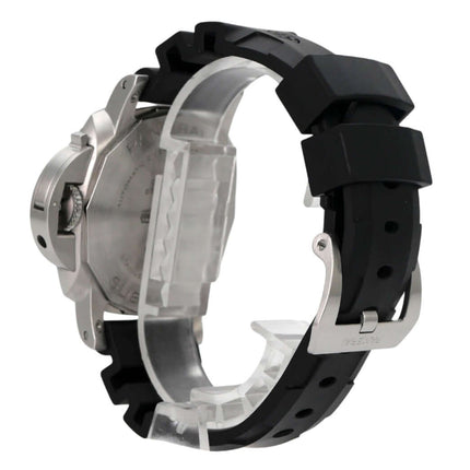 Panerai Submersible Automatic 42 PAM02223 Uhr mit satiniertem Edelstahlgehäuse und Kautschukband.