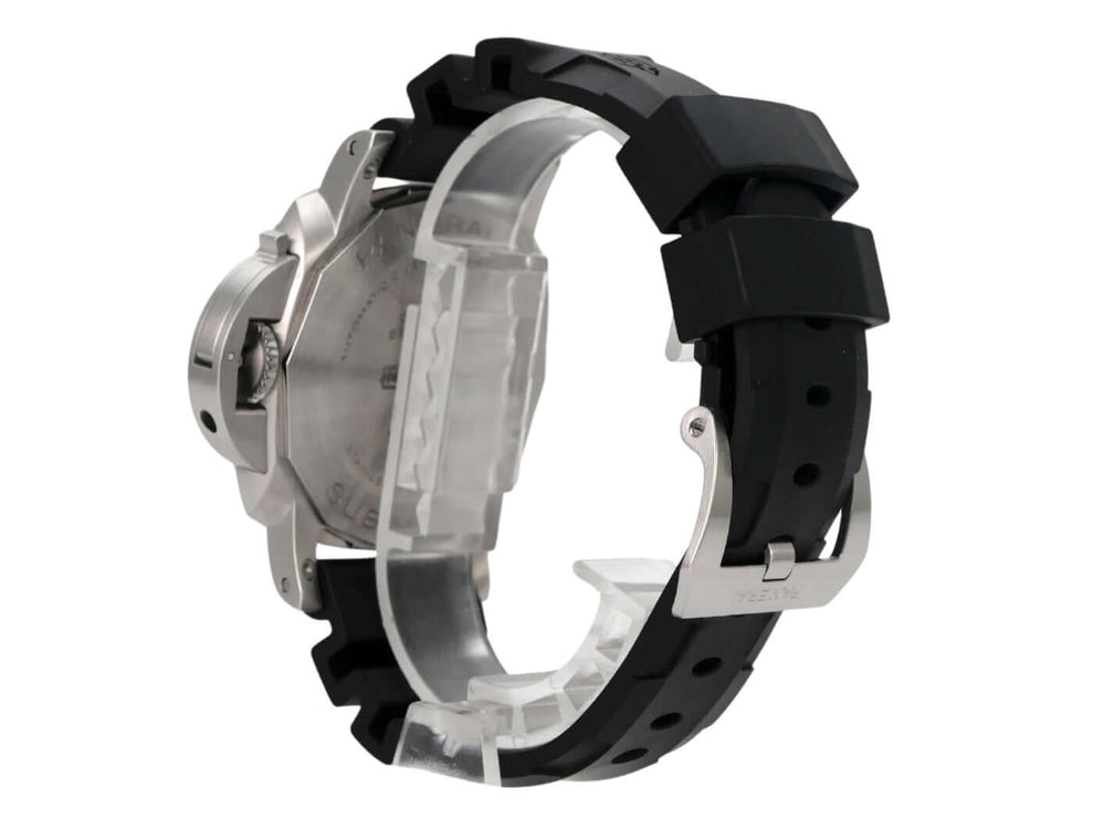 Panerai Submersible Automatic 42 PAM02223 Uhr mit satiniertem Edelstahlgehäuse und Kautschukband.