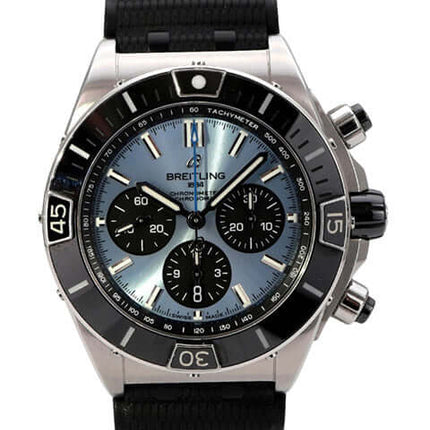 Breitling Super Chronomat B01 44 Chronograph PB0136251C1S1, Edelstahl, eisblaues Zifferblatt, schwarze Lünette, Kautschukband