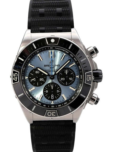 Breitling Super Chronomat B01 44 Chronograph PB0136251C1S1, Edelstahl, eisblaues Zifferblatt, schwarze Lünette, Kautschukband