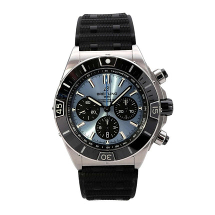 Breitling Super Chronomat B01 44 Chronograph PB0136251C1S1, Edelstahl, eisblaues Zifferblatt, schwarzes Kautschukband