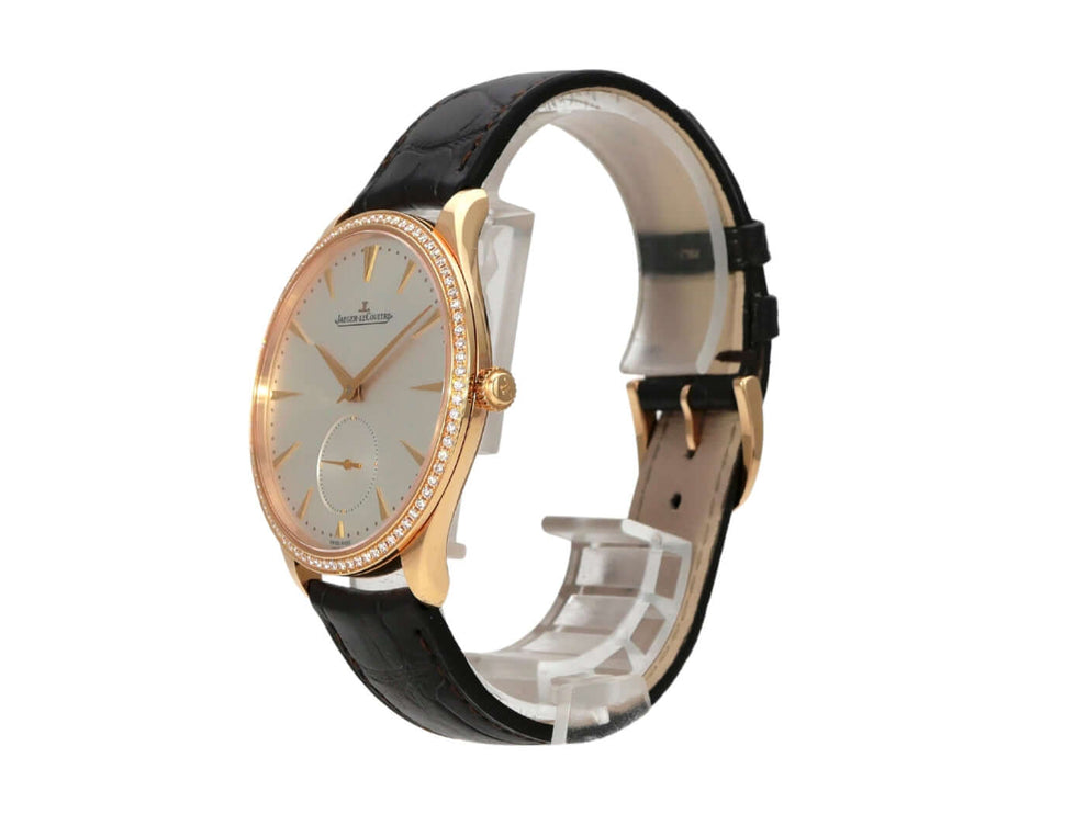 Jaeger-LeCoultre Master Grande Ultra Thin Q1272501 mit 18 kt Roségold, Diamanten und braunem Alligatorlederband.