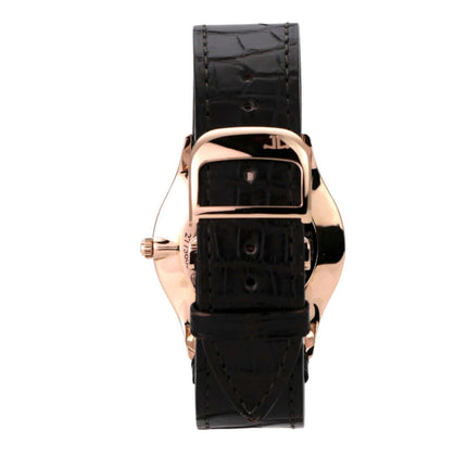 Jaeger-LeCoultre Master Ultra Thin 38 1342420 Rückansicht mit schwarzem Alligatorlederband und Roségold-Schließe.