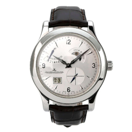 Jaeger-LeCoultre Master Control 8 Days Q1608420 Uhr mit silberfarbenem Zifferblatt und braunem Lederband