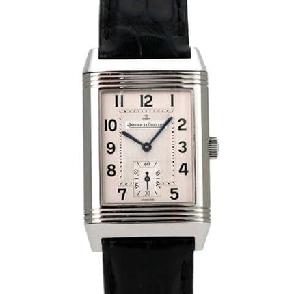 Jaeger-LeCoultre Reverso Grande Taille Q2708411 silberne Herrenuhr mit schwarzem Lederarmband und Handaufzug