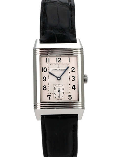 Jaeger-LeCoultre Reverso Grande Taille Q2708411 silberne Herrenuhr mit schwarzem Lederarmband und Handaufzug