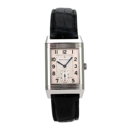Jaeger-LeCoultre Reverso Grande Taille Q2708411, Edelstahl, schwarzes Lederarmband, silbernes Zifferblatt
