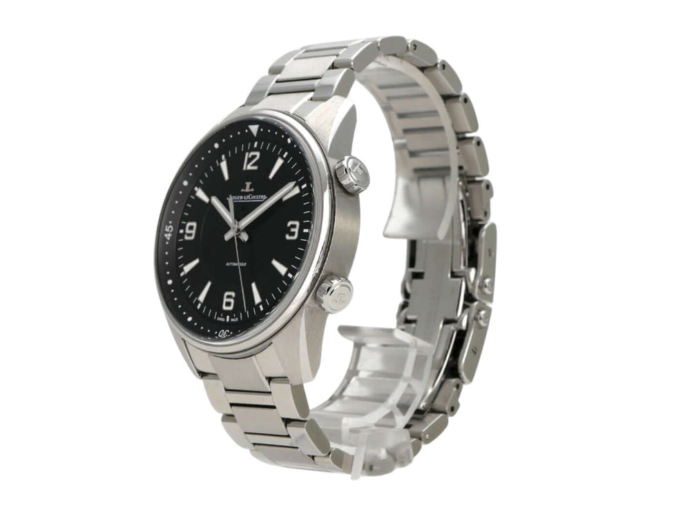 Jaeger-LeCoultre Polaris Automatic Q9008170 mit schwarzem Zifferblatt und Edelstahlband.