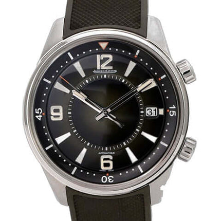 Jaeger-LeCoultre Polaris Date Q906863J, schwarze Automatik-Uhr aus Edelstahl mit Datumsanzeige und Kautschukband