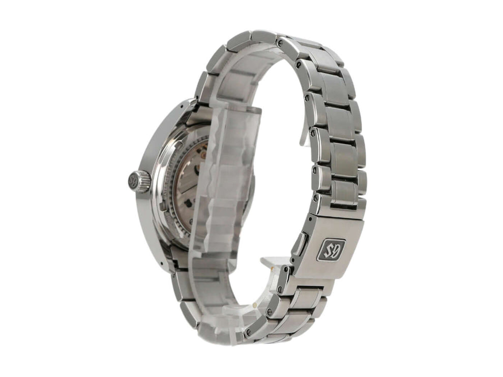Seitenansicht der Grand Seiko Heritage Spring Drive 41 SBGA469G mit poliertem und satiniertem Edelstahlband.