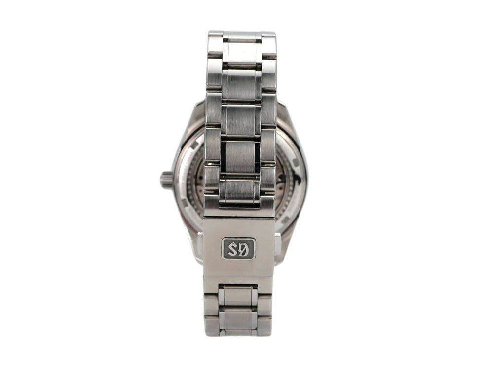 Seitenansicht der Grand Seiko Heritage Spring Drive 41 SBGA469G mit poliertem Edelstahlarmband.
