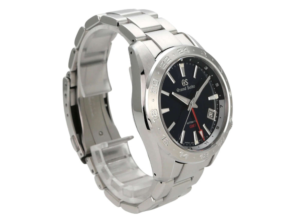 Grand Seiko Sport GMT SBGM245G Edelstahl Armbanduhr mit blauem Zifferblatt und Leuchtindizes