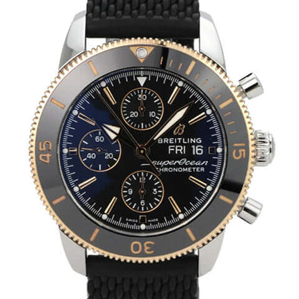 Breitling Superocean Heritage II Chronograph 44 U13313121B1S1, schwarze Taucheruhr mit Kautschukband