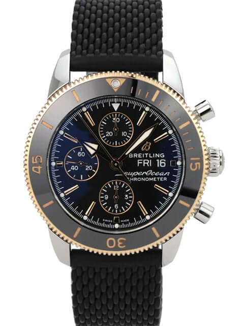 Breitling Superocean Heritage II Chronograph 44 U13313121B1S1, schwarze Taucheruhr mit Kautschukband