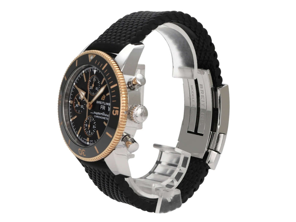 Breitling Superocean Heritage II Chronograph 44 U13313121B1S1, schwarze Taucheruhr mit Kautschukband und Rotgoldlünette