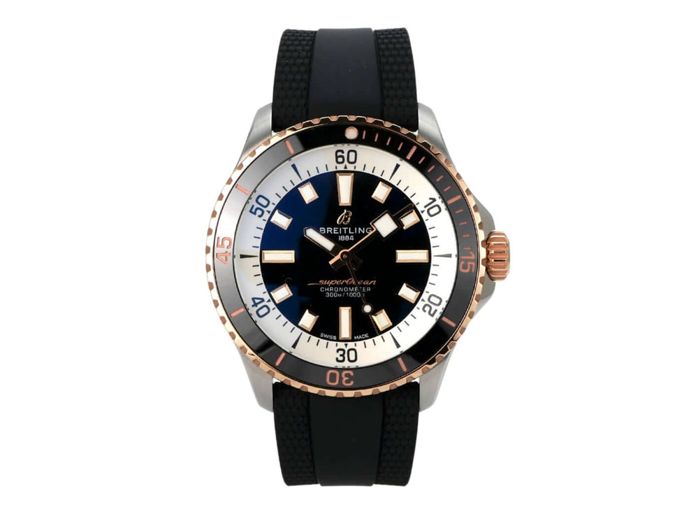 Breitling Superocean Automatic 42 U17375211B1S1 mit Edelstahlgehäuse, schwarzem Zifferblatt und Kautschukband.