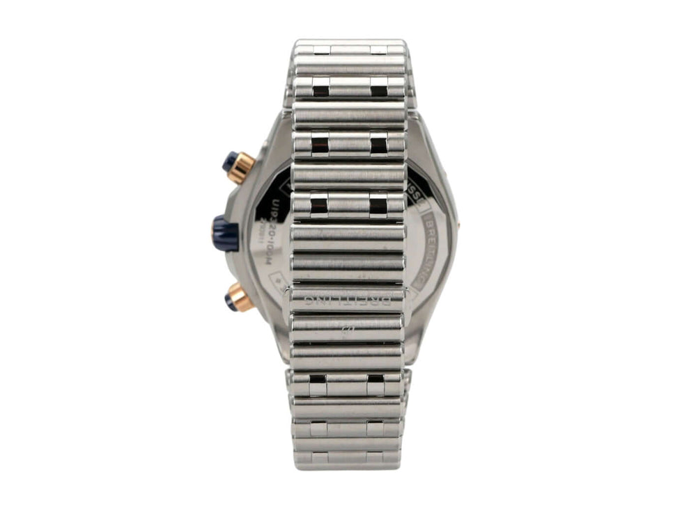 Breitling Super Chronomat 44 Four-Year Calendar U19320161C1U1 mit Edelstahlarmband und chronographischer Rückansicht.