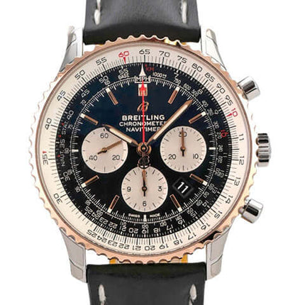 Breitling Navitimer 1 B01 Chronograph 46 UB0127211B1P2 mit schwarzem Zifferblatt und Krokolederband.