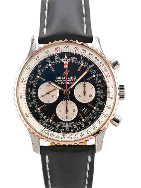 Breitling Navitimer 1 B01 Chronograph 46 UB0127211B1P2 mit schwarzem Zifferblatt und Krokolederband.