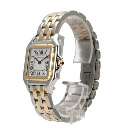 Cartier Panthère de Cartier Uhr Edelstahl Gelbgold W2PN0014 mit römischen Ziffern und polierter Lünette.