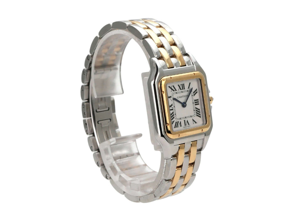 Cartier Panthere de Cartier Edelstahl Gelbgold W2PN0019 detaillierte Ansicht des Armbands und Zifferblatts