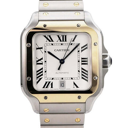 Cartier Santos de Cartier W2SA0009 Edelstahl Gelbgold großes Modell, silbernes Zifferblatt, Automatik, 39,8 mm