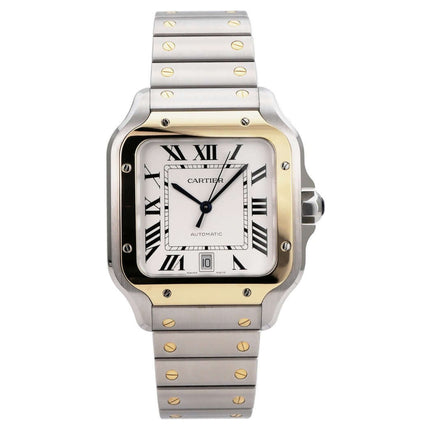 Cartier Santos de Cartier W2SA0009 Edelstahl Gelbgold großes Modell, Automatik, silbernes Zifferblatt