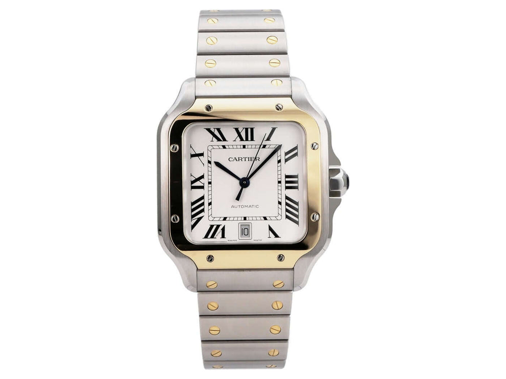Cartier Santos de Cartier W2SA0009 Edelstahl Gelbgold großes Modell, Automatik, silbernes Zifferblatt