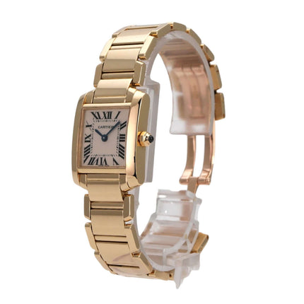 Cartier Tank Francaise kleines Modell W50002N2 in 18 kt Gelbgold, silberfarbenes Zifferblatt mit römischen Ziffern.