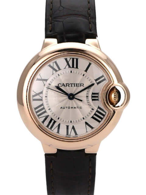 Cartier Ballon Bleu de Cartier W6920097 Rotgold Leder, 18 kt Rotgold, braunes Lederarmband, silberfarbenes Zifferblatt.