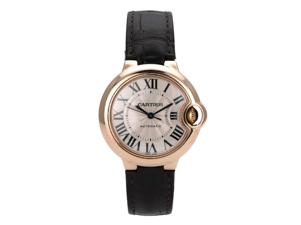 Cartier Ballon Bleu de Cartier W6920097 Rotgold Leder, 33mm Gehäuse, braunes Lederarmband, römische Ziffern